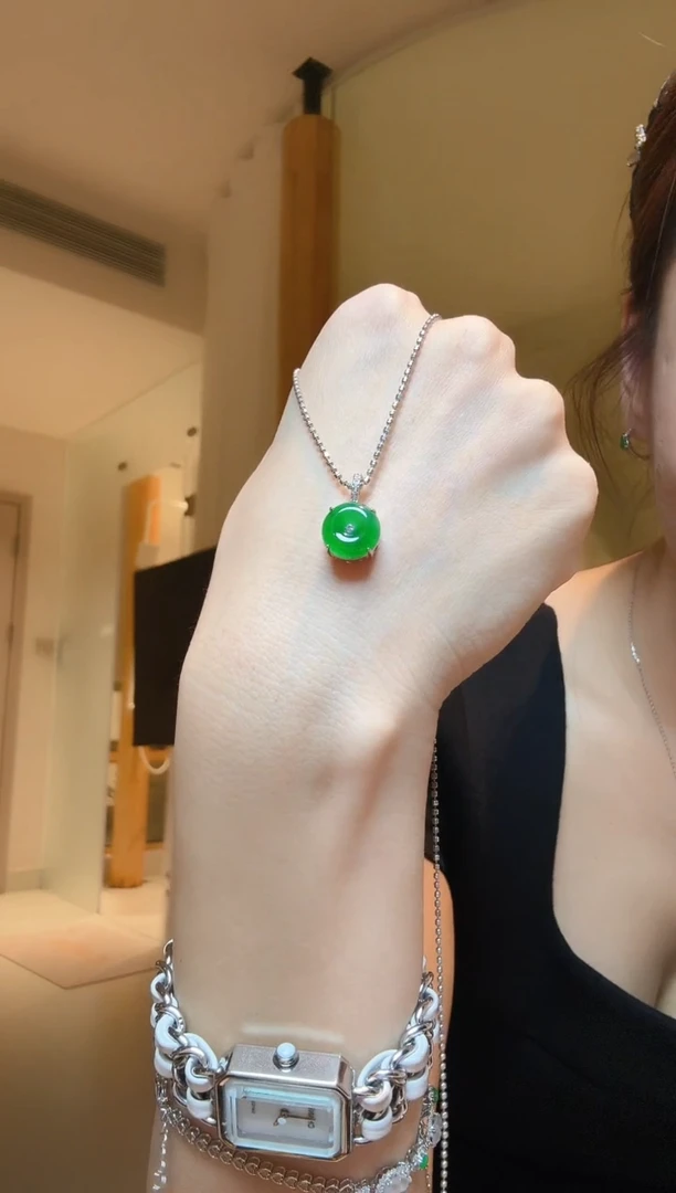 翡翠银S925镶嵌吊坠(不含链)天然翡翠吊坠3