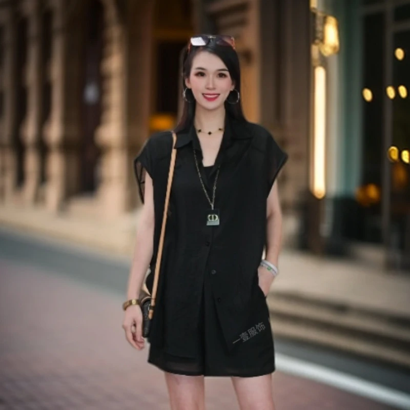 《一壹》2025夏季新款时尚百搭休闲两件套套装（衬衣+短裤）