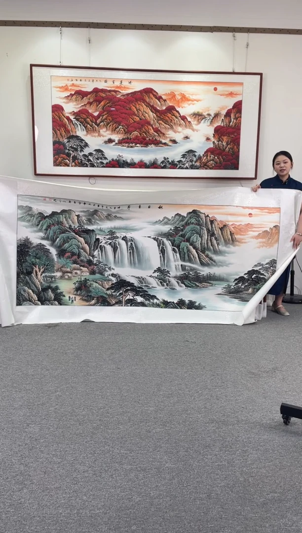 国画旭日东升278*118手绘国画