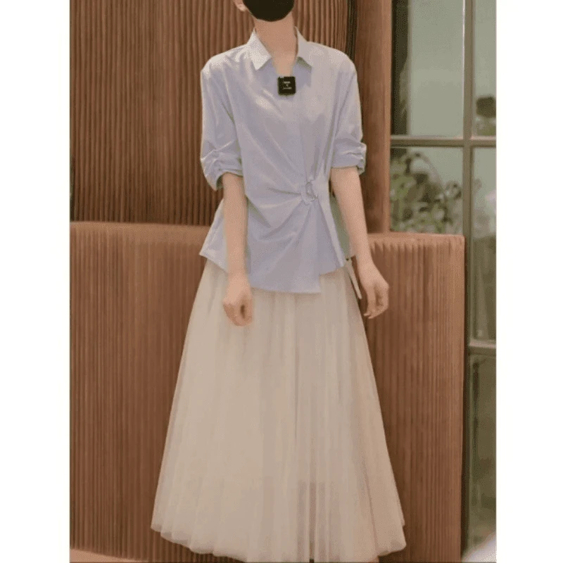 0897轻职高级感休闲时尚套装女2025夏季新款宽松上衣搭显瘦半身裙