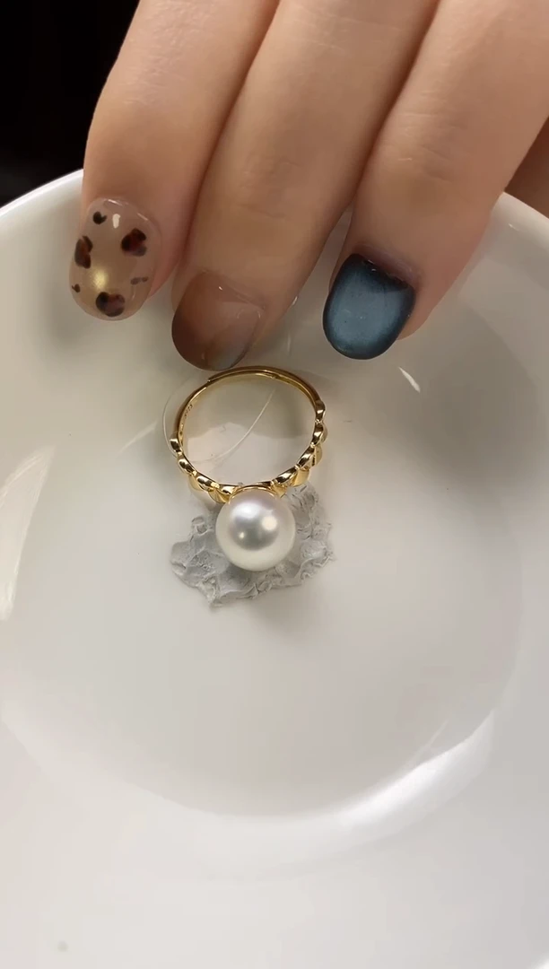银S925镶嵌戒指海水珍珠9-10澳白珍珠戒指