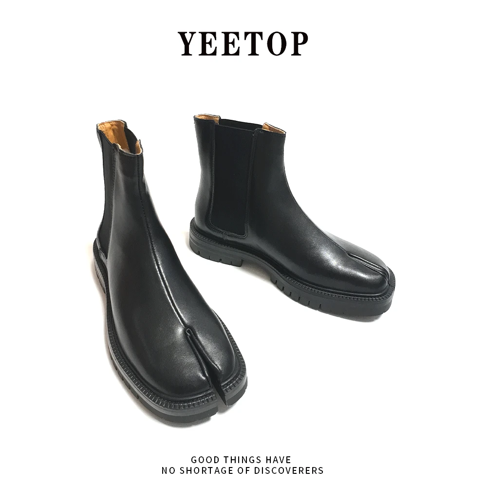 秋冬分趾靴情侣百搭套筒靴子男女同款欧美马蹄靴德比靴切尔西短靴