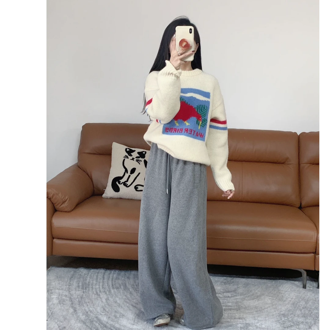 清仓 韩国贝果【两穿毛巾裤】加绒加厚阔腿裤 直筒高腰垂感慵懒显瘦