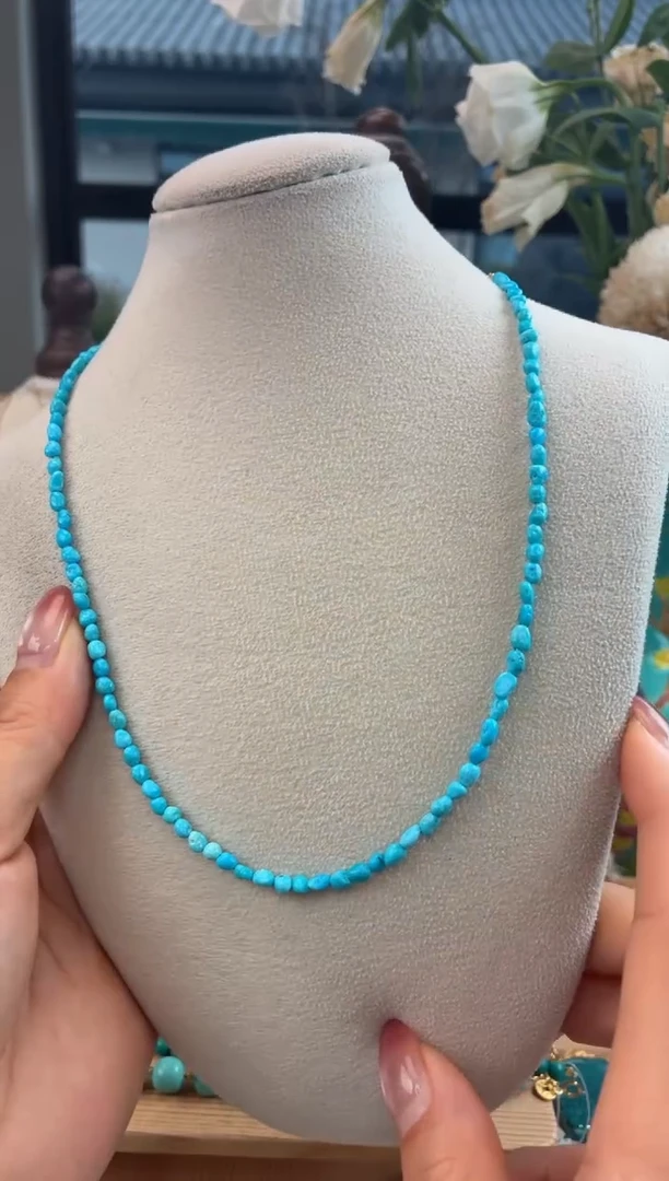 银S925镀金镶嵌绿松石颈饰1