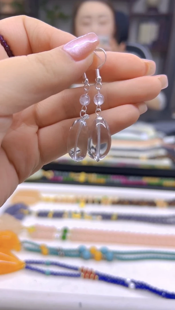 水晶耳饰银S925镶嵌DIY款E842