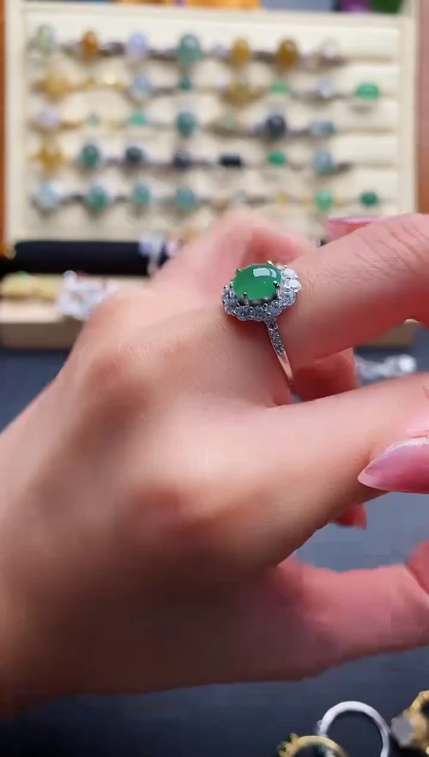 银S925镶嵌戒指翡翠77777+2