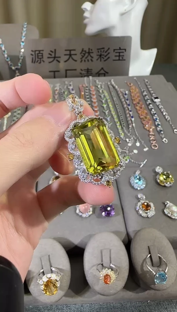 颈饰银S925镶嵌水晶14*25mm吊坠柠檬晶