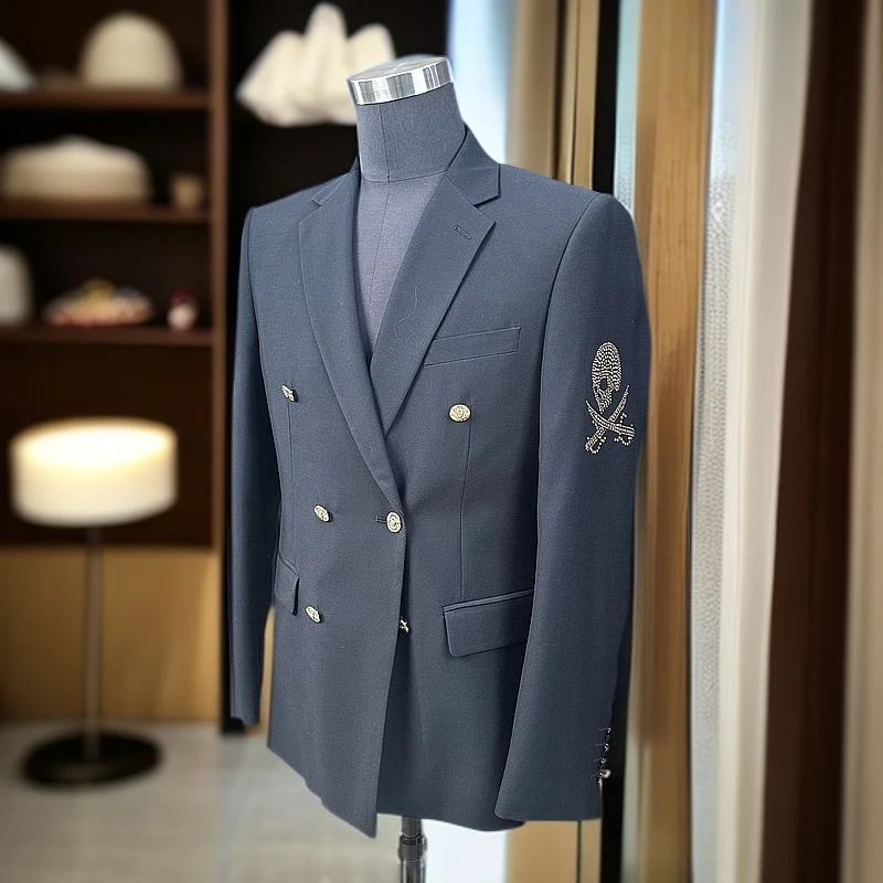 欧美休闲双排金属扣羊毛商务男士单西