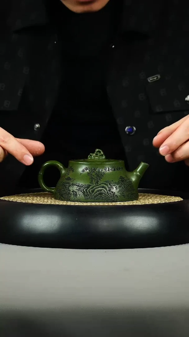 茶壶紫砂绿泥 竹石