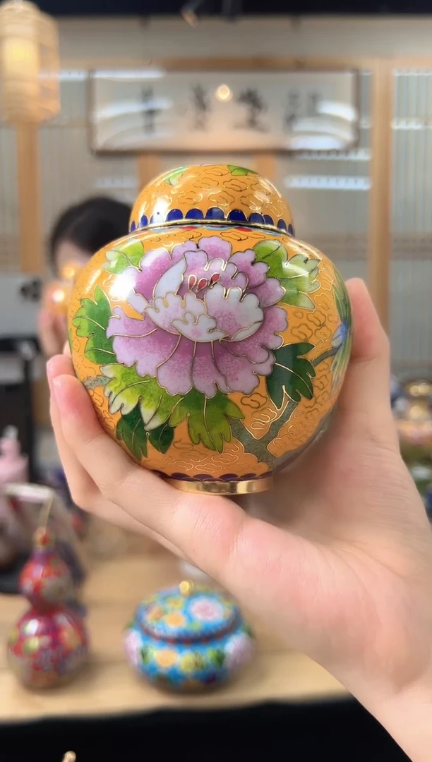 景泰蓝实地西瓜罐XGG001黄色
