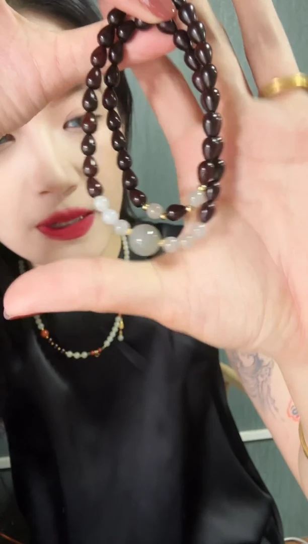 未镶嵌檀香紫檀（小叶紫檀）手串水滴紫檀搭和田玉双圈