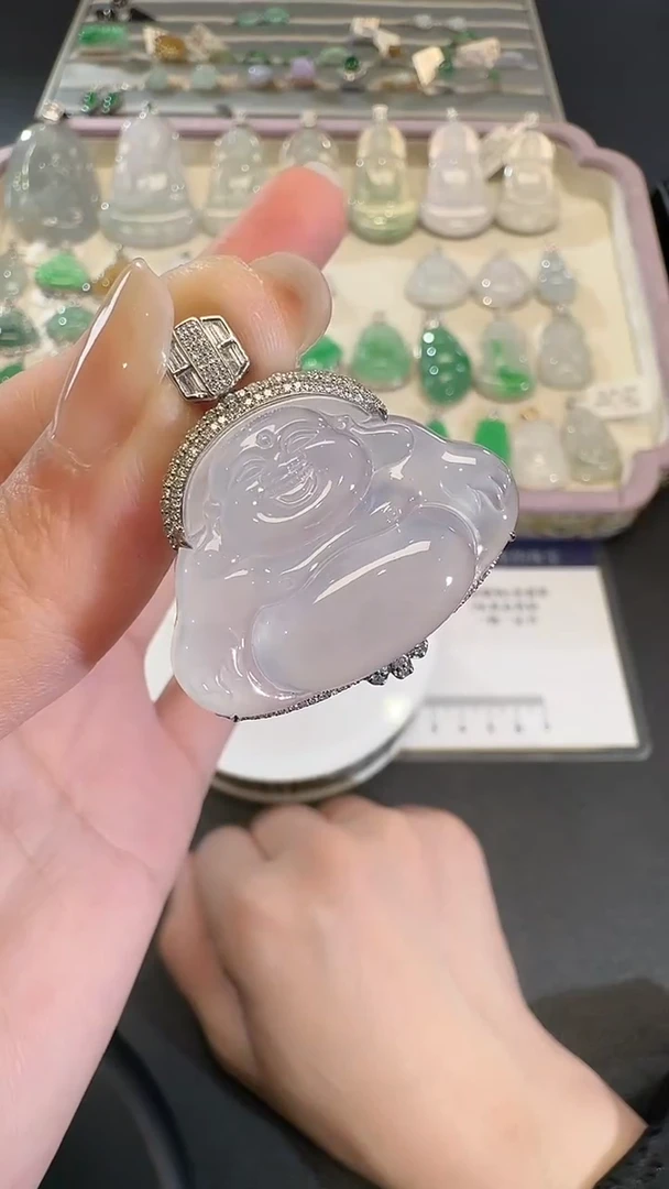 吊坠(不含链)18K金镶嵌翡翠【源头工厂】钻石镶嵌