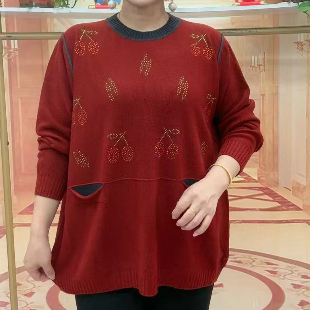 新款毛衣秋冬季宽松显瘦圆领休闲百搭减龄洋气妈妈装高级感针织衫