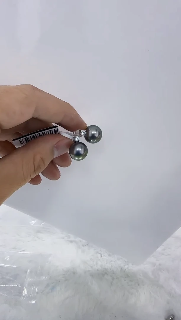 银S925镶嵌海水珍珠DA大溪地耳钉12 y341