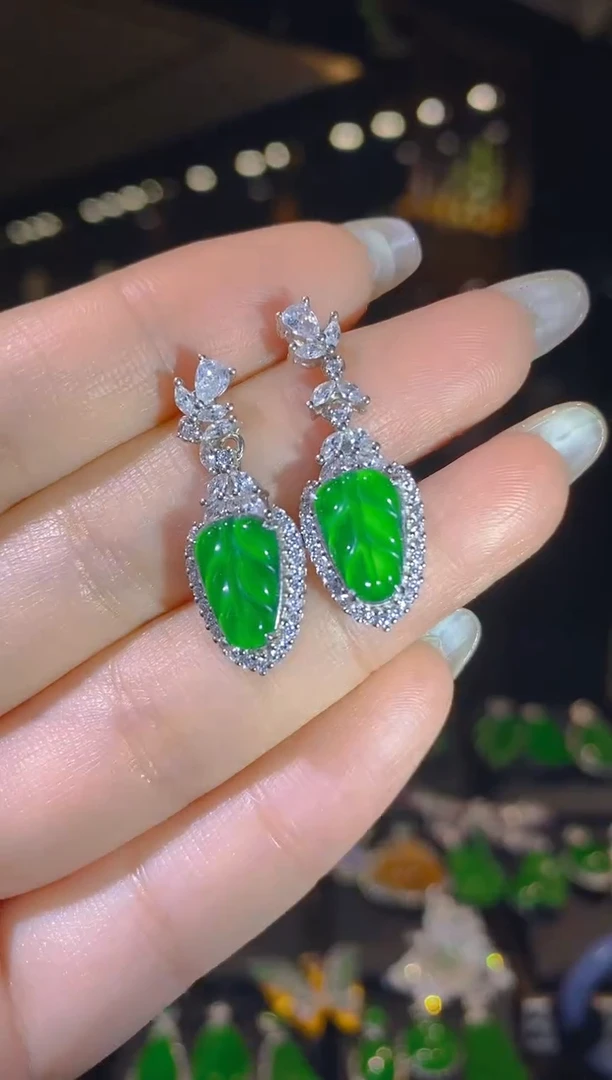 【闪购商品】翡翠耳饰银S925镶嵌007（多样性发货）