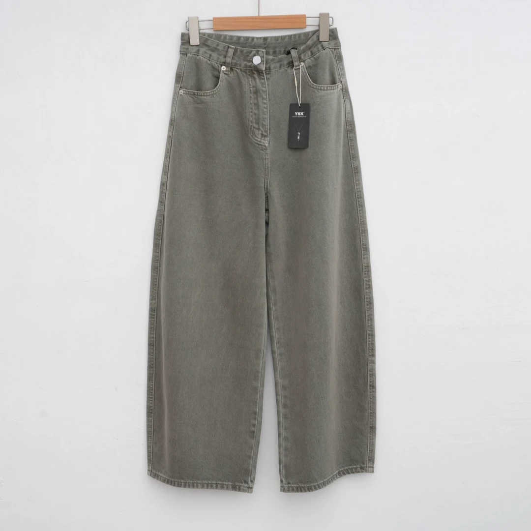好显瘦·好特别的卡其灰茧型高腰显瘦梨形小个子裤子香蕉裤牛仔裤