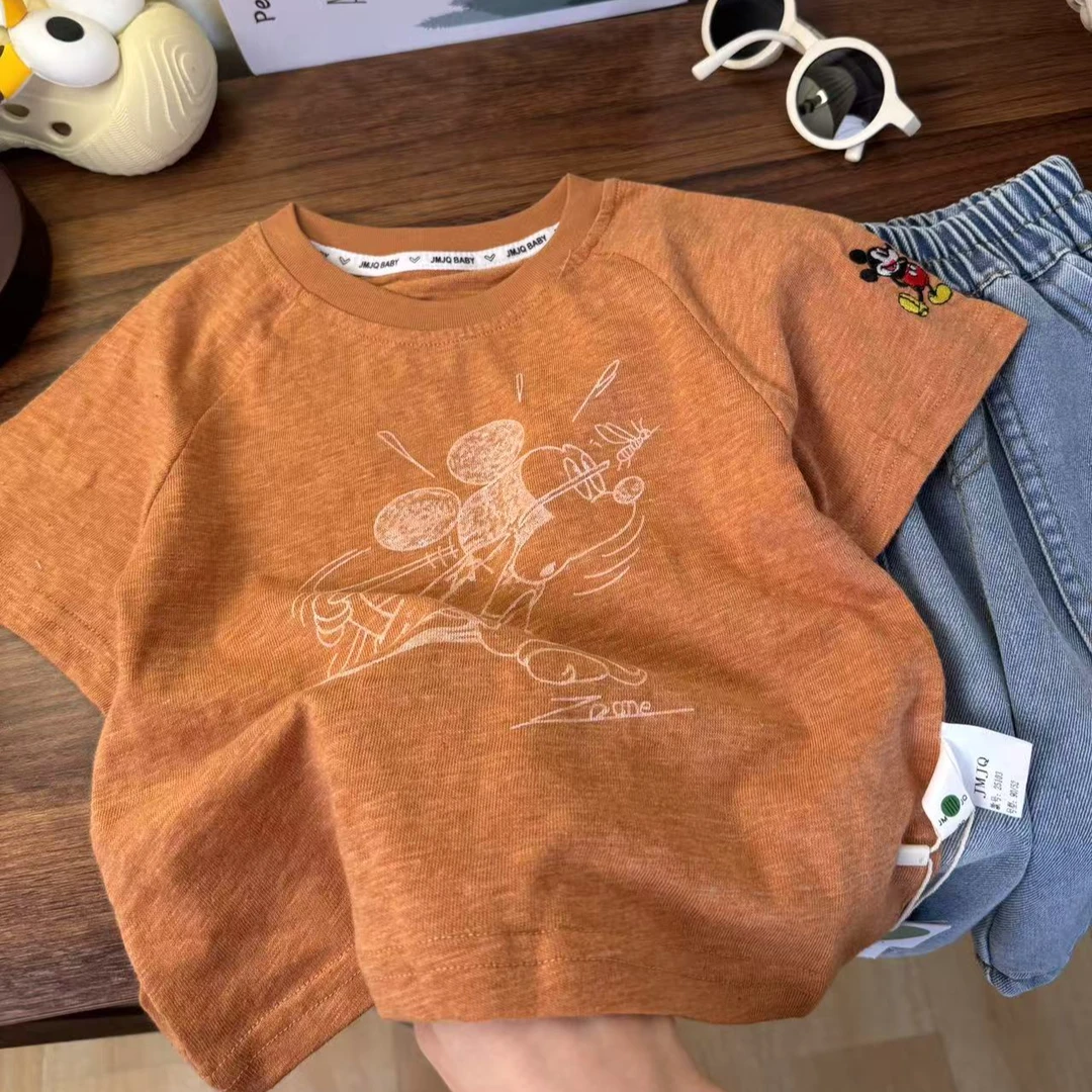 断码YM【JMJQ 25103】夏季新款中小童卡通美式印花圆领短袖体恤