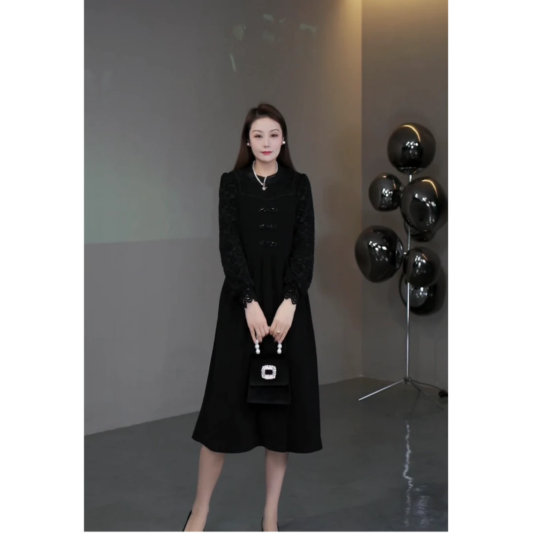 菲姐定制轻奢女装气质宽松连衣裙长袖遮肉显瘦设计感裙子ZB5530