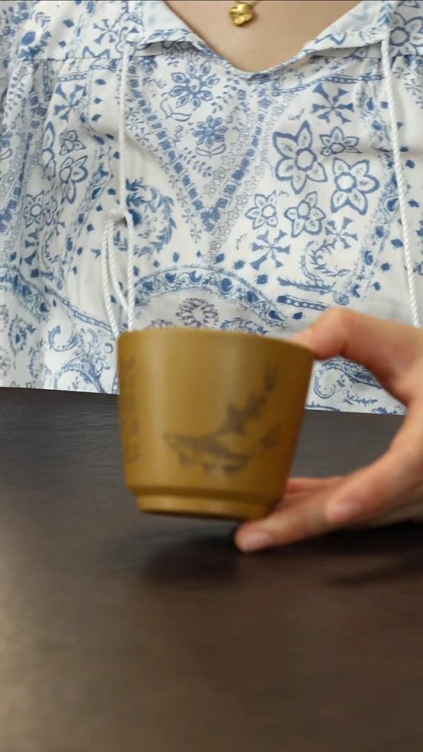 茶杯紫砂黄金段双鱼主人杯约150cc