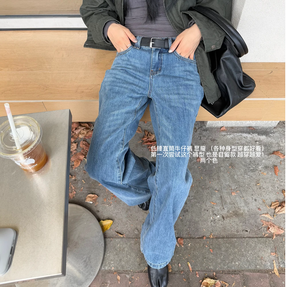 【清】逸语IN choose u笑笑家2025秋季韩系显瘦低腰直筒牛仔裤89903