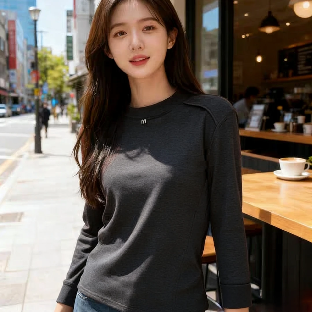 6034新款简约柔软舒适半高领中领纯色磨毛打底衫