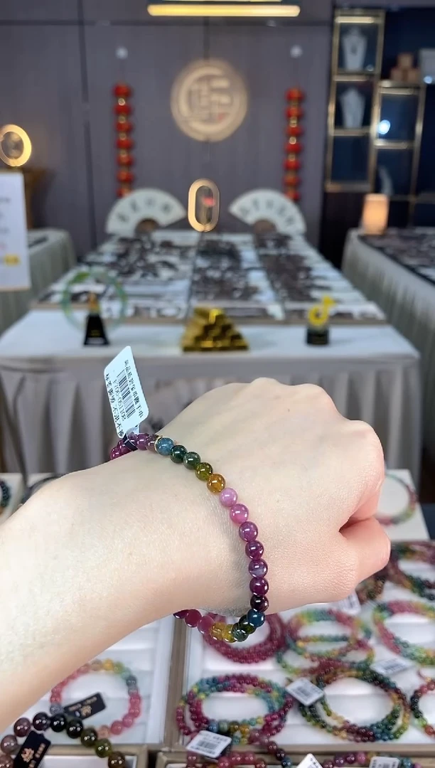 未镶嵌老矿碧玺色标彩虹单圈手串5mm+碧玺dan多样性发货一条