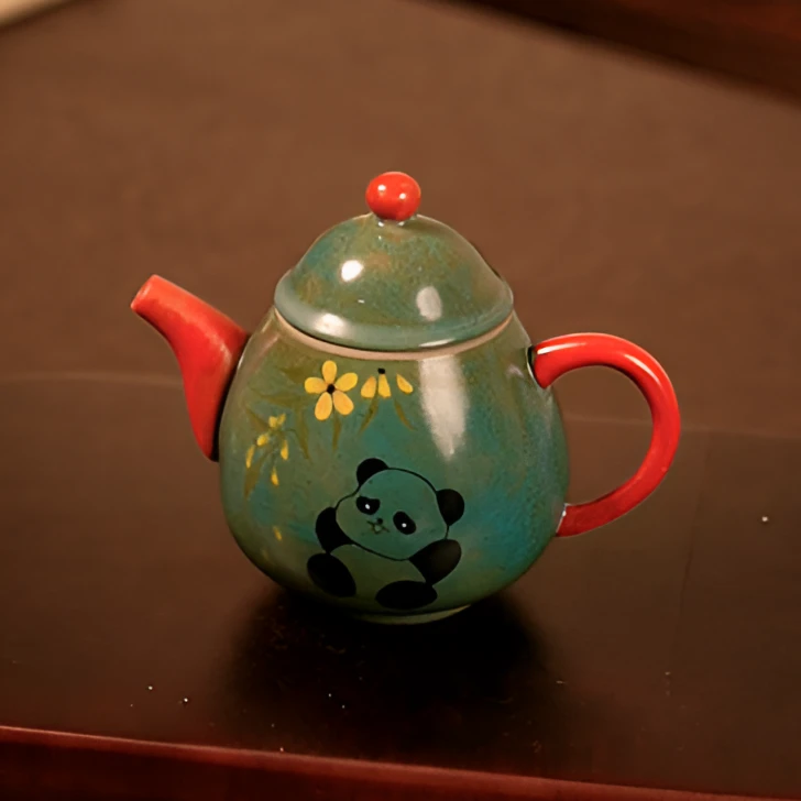 仿古手绘釉下彩桂花熊猫龙蛋壶茶壶功夫茶具家用陶瓷茶具