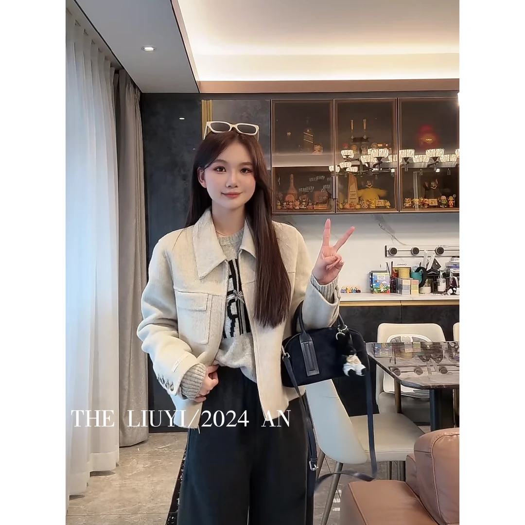 【LIUYI】安东尼~2024新款羊毛混纺双面呢大衣外套49108