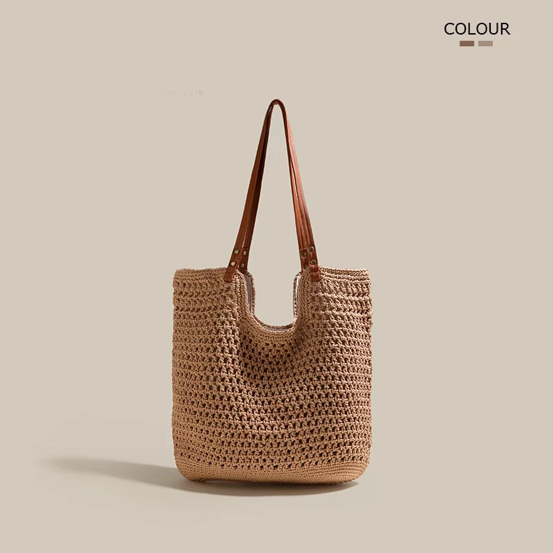 草编包包女大容量镂空编织托特包包女2025夏天通勤包水桶包