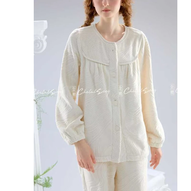 2024秋冬季新款加绒加厚珊瑚绒家居服套装