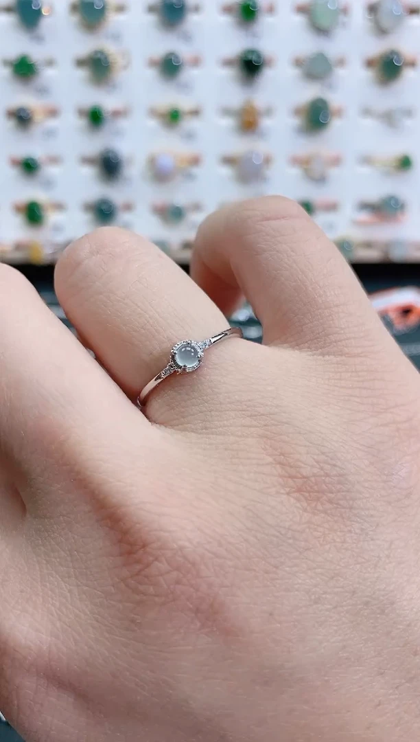 银S925镶嵌戒指翡翠 天然翡翠