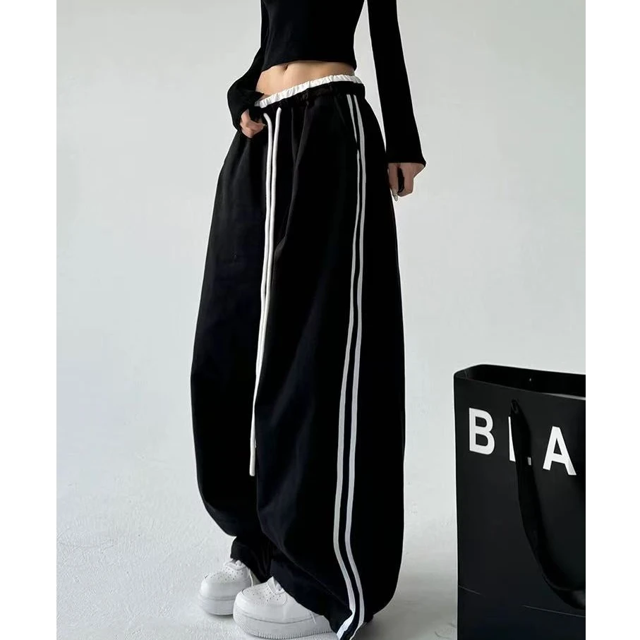 新款两条杠双色腰宽松巨显瘦休闲百搭阔腿裤（加长）