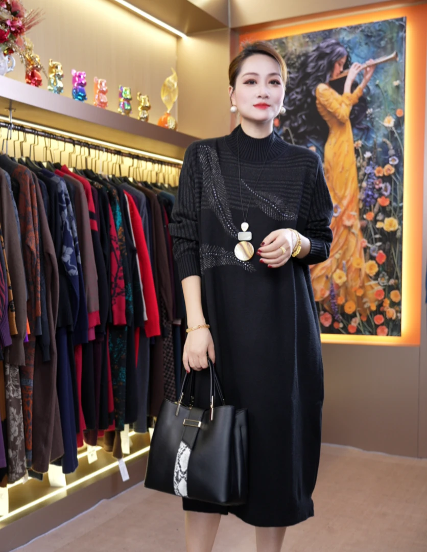 576【不折秋】秋冬新款宽松大码遮肚显瘦长款连衣裙