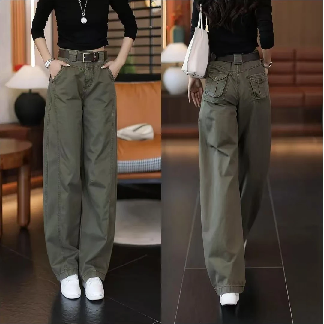 （粉丝专享）秋季工装裤女款高腰显瘦宽松直筒弯刀裤百搭休闲阔腿裤