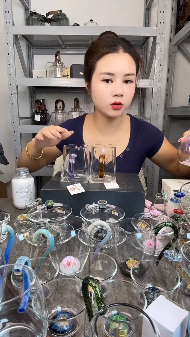 水晶玻璃无盖款苏*禾器 清悦粉玉公道杯