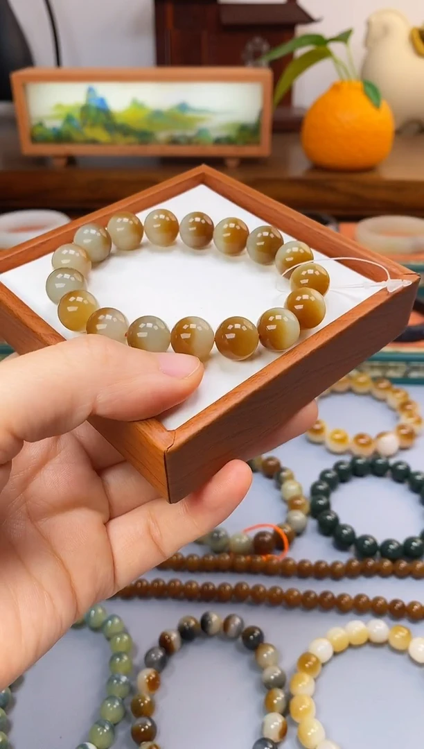 未镶嵌手串和田玉精品新疆且末金山糖白全玉化聚宝盆单圈卡12