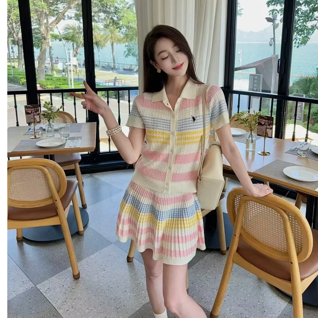 夏季针织衫套装polo领短袖裙子【同款】