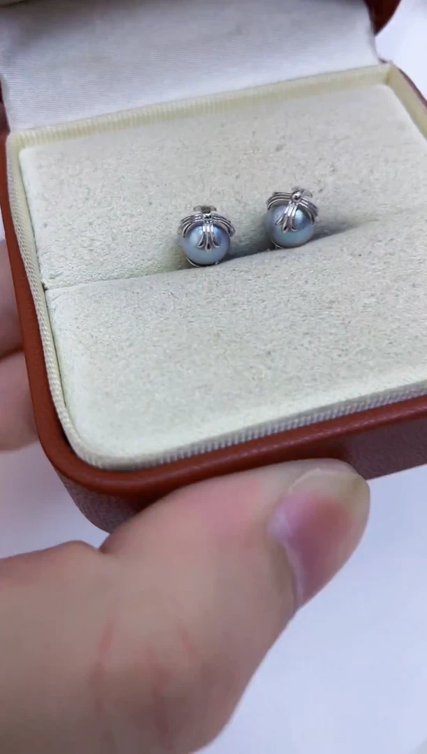 银S925镶嵌海水珍珠耳饰