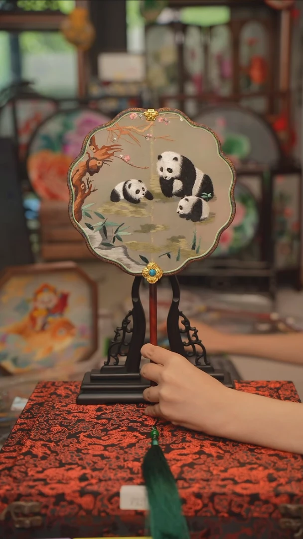 扇子团扇 绣花双面非遗