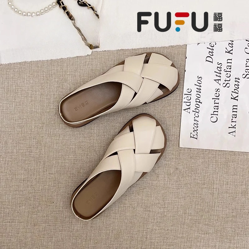 福福百搭复古包头拖鞋女外穿2025年夏季新款罗马凉拖平底配裙半拖