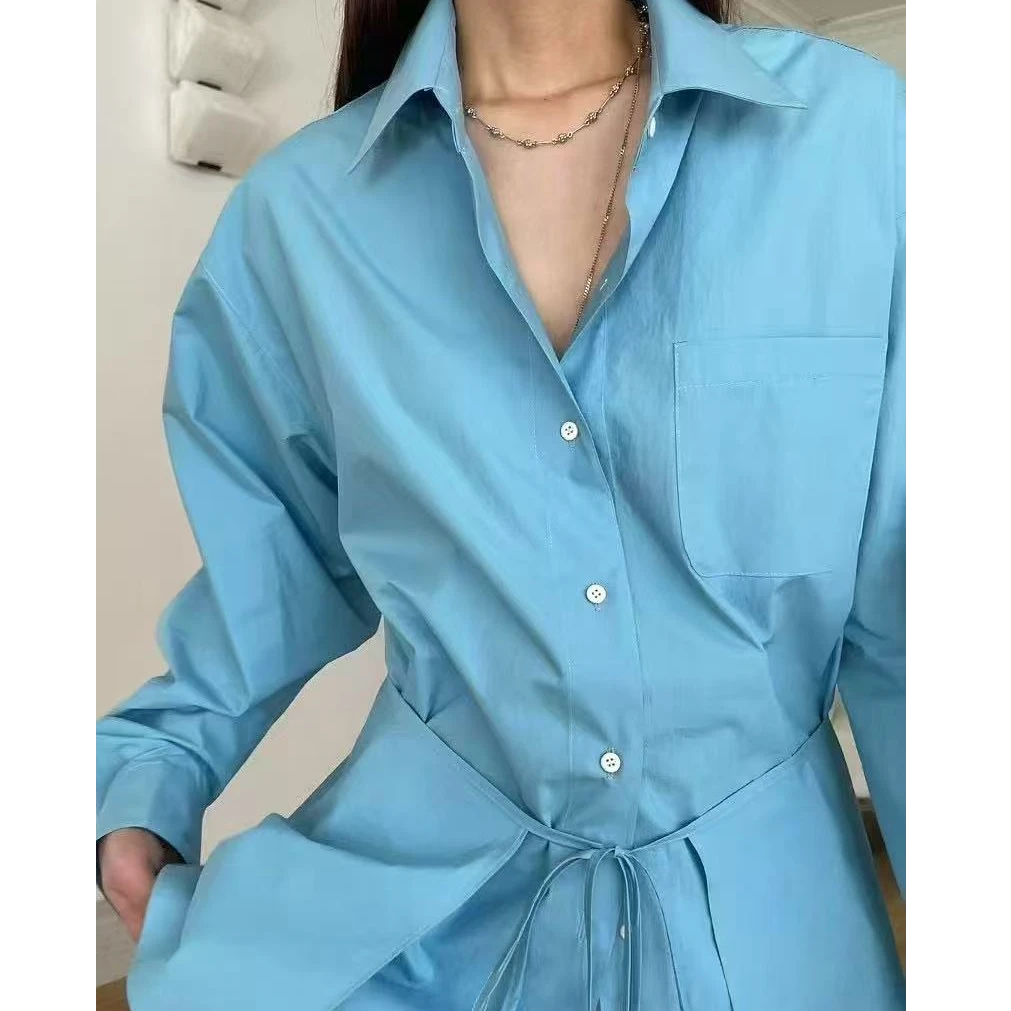 韩版春季新款时尚纯色长袖衬衫加屁帘 TF-250237