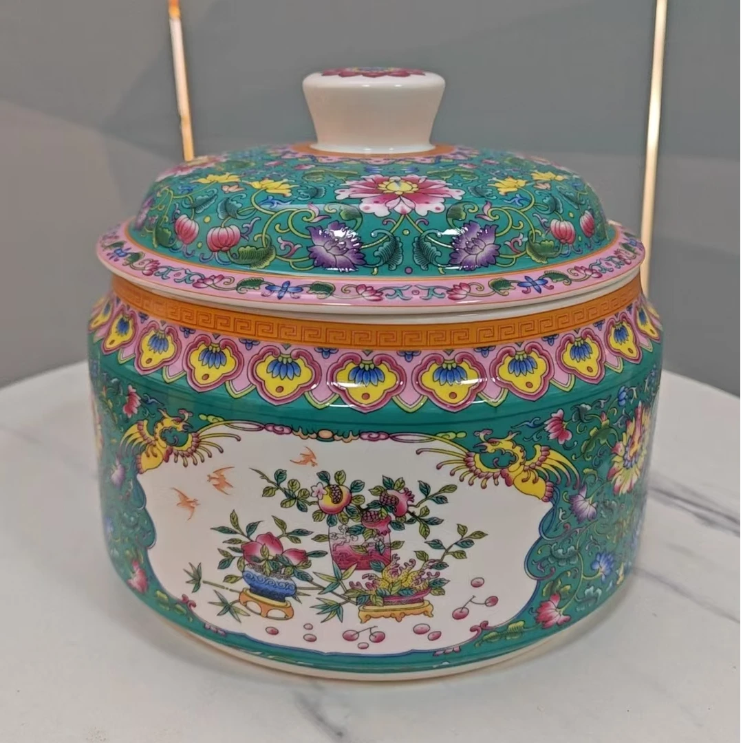 湖蓝色开窗陶瓷储物罐