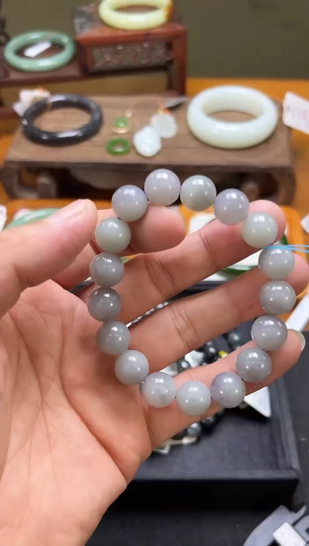 未镶嵌手串和田玉卡12青海烟紫 圆珠