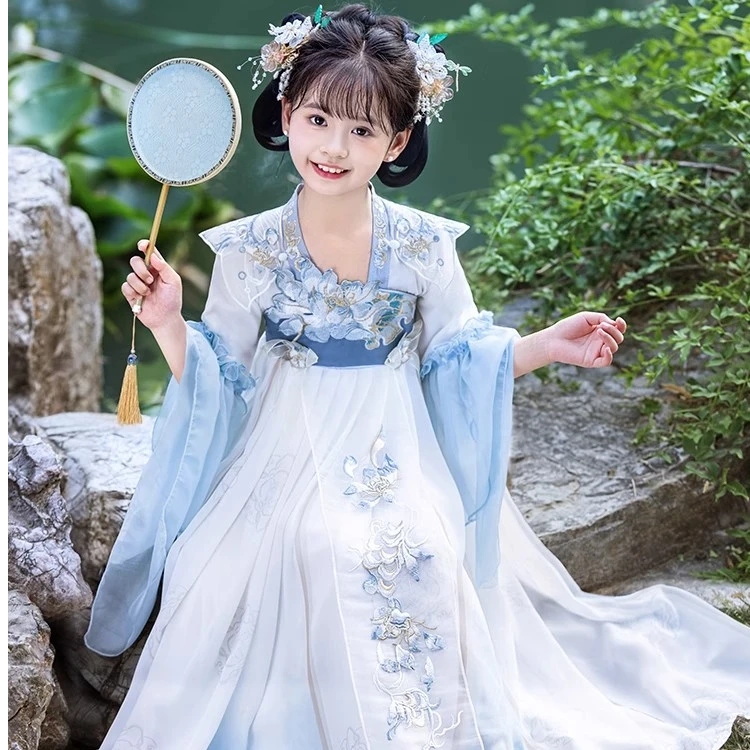 女儿童古装公主连衣裙中国风民族2024秋季女汉服齐胸夏季古风古装