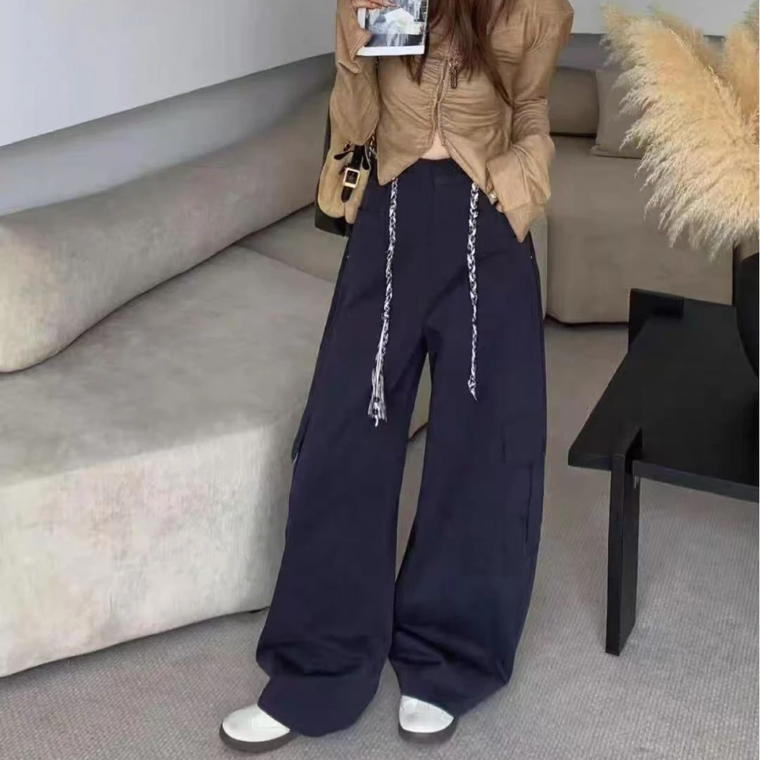 8561（送腰带）秋季新款弯刀工装裤女韩版束脚一裤两穿阔腿休闲裤