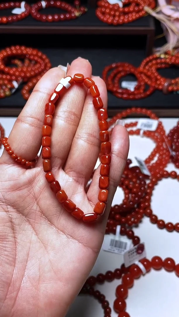 手链未镶嵌南红玛瑙N34瓦西满肉柿子红随形串