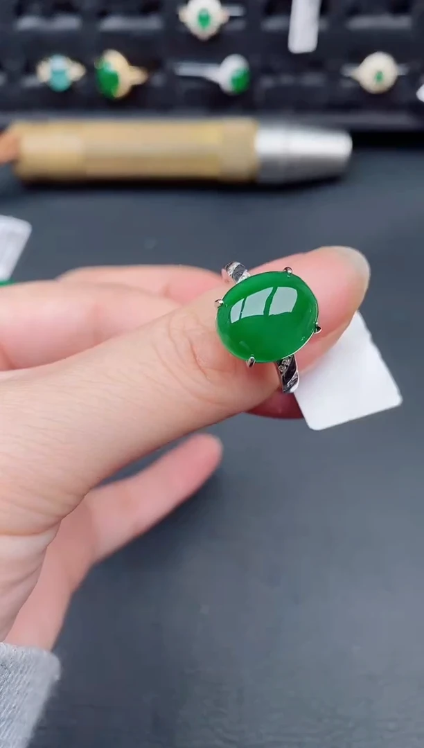 银S925镶嵌戒指翡翠天然a货翡翠407