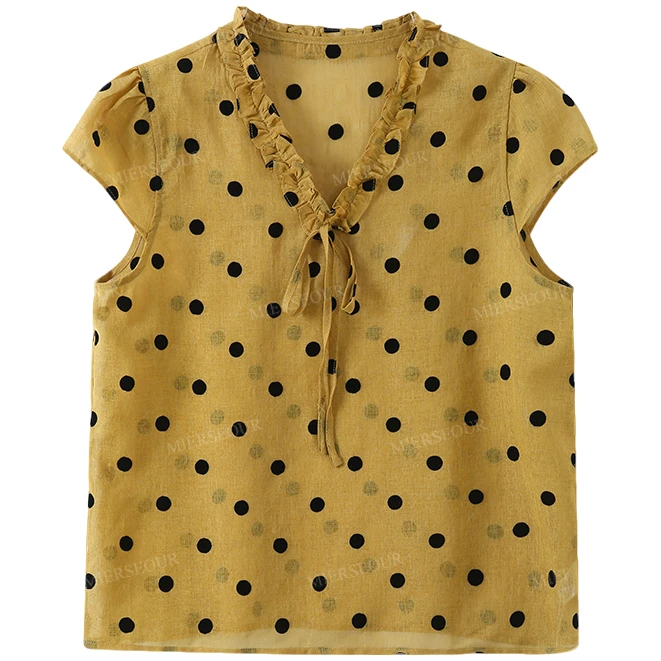 【封后轻奢设计】【星语呢喃】法式萝莉花边波点衬衫上衣5870