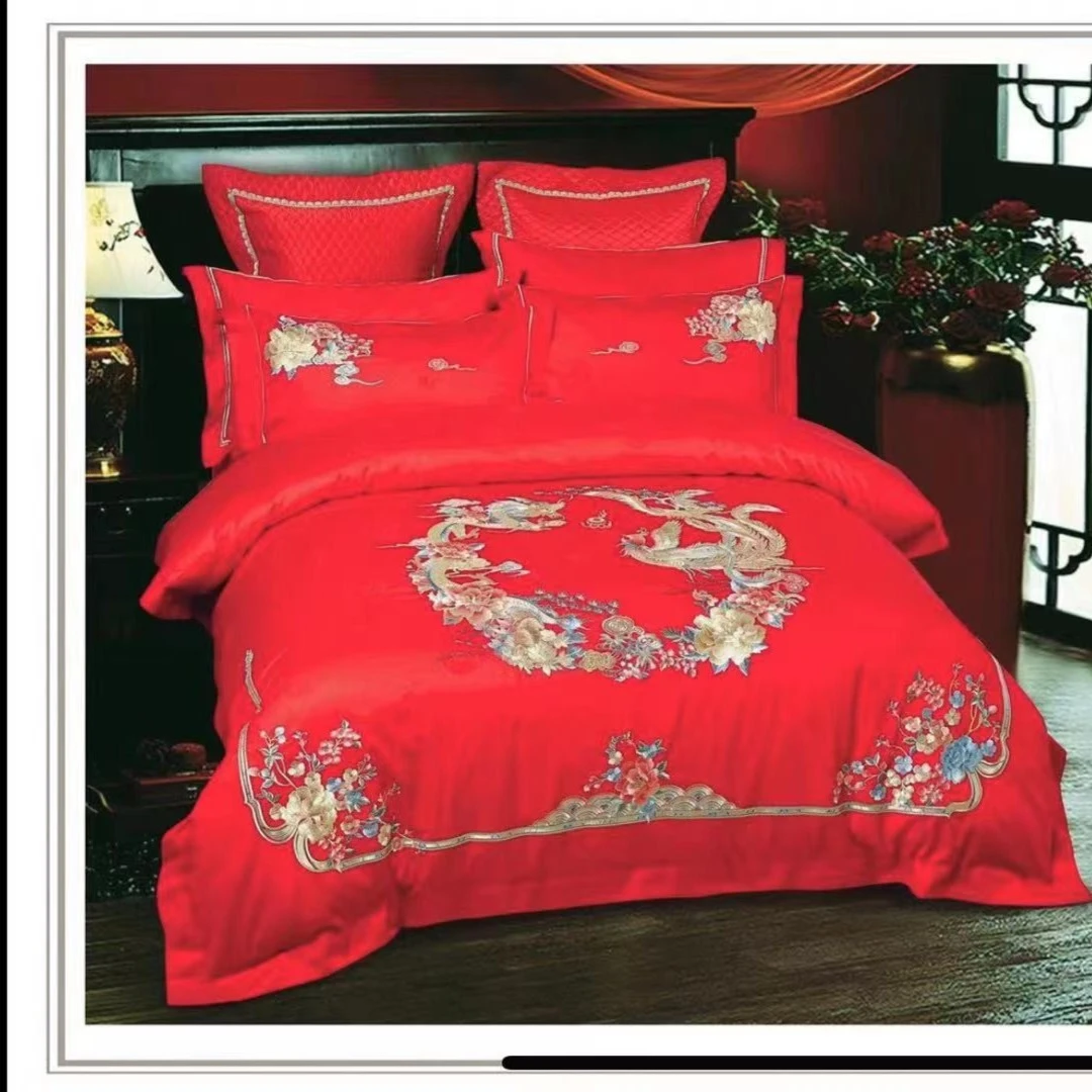 贡缎提花婚庆四件套湘苏坊天长地久