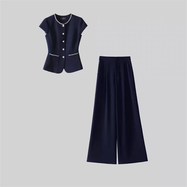 A3010时尚休闲减龄气质套装无袖修身马甲夏季通勤两件套